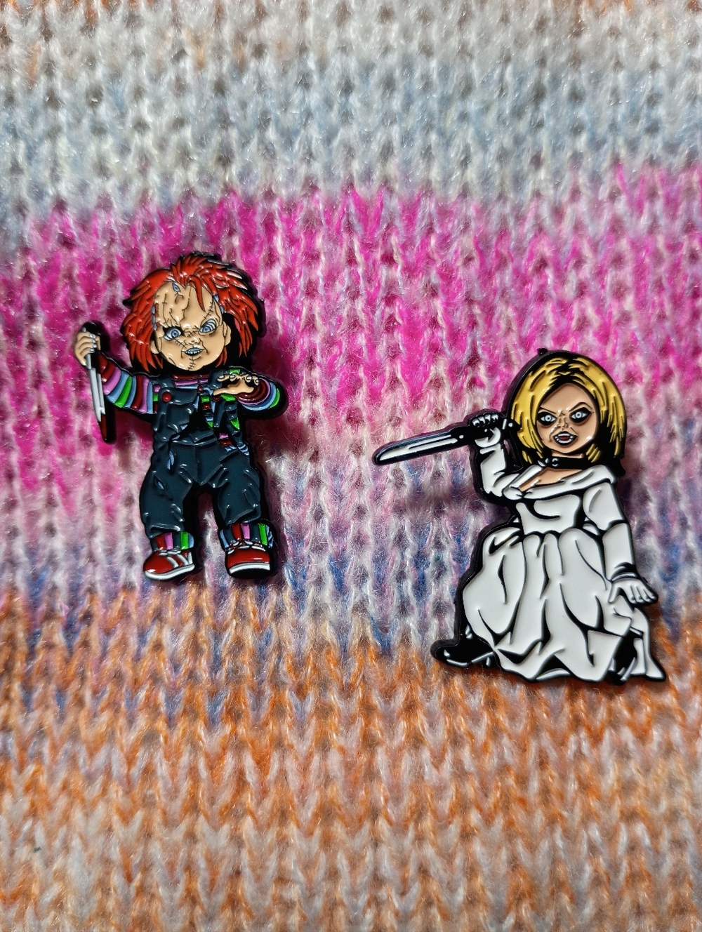 Chucky Bride of Chucky Childs Play 80s 90s Horror Metal Pin Set Two Black Magic